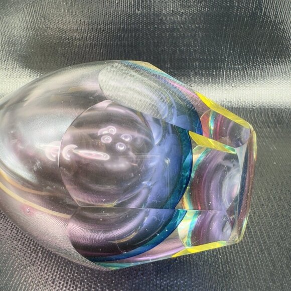 Venetian Murano Art Glass Vase Faceted Bottom Sommerso Heavy Hand Blown Glass - Picture 4 of 16